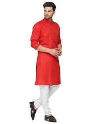 Enmozz Red Cotton Plain Men's Ethnic Simple Kurta-thumb1