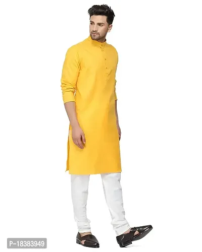 The Fashion Outlets TFO Haldi Yellow Cotton Plain Men's Ethnic Simple Kurta-thumb2