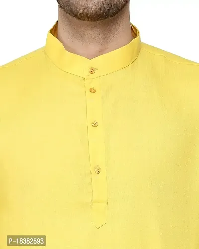 Men's Cotton Blend Straight Kurta (PLNK_SKY_RK_Light Yellow_L)-thumb3