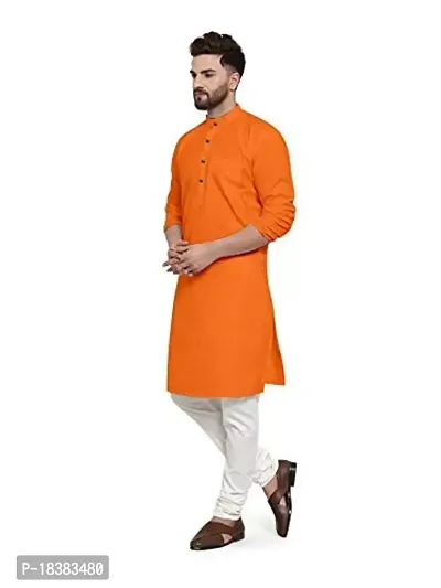 The Fashion Outlets TFO Orange Cotton Plain Men's Ethnic Simple Kurta-thumb2