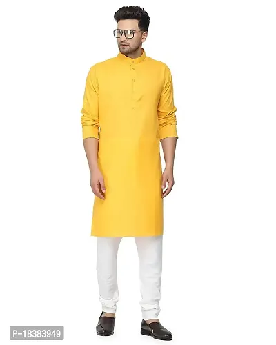 The Fashion Outlets TFO Haldi Yellow Cotton Plain Men's Ethnic Simple Kurta