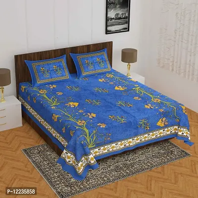 Stylish Fancy Comfortable Cotton Printed Queen Double 1 Bedsheet + 2 Pillowcovers-thumb0