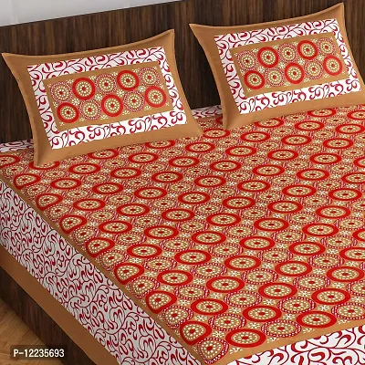 Stylish Fancy Comfortable Cotton Printed Queen Double 1 Bedsheet + 2 Pillowcovers-thumb2