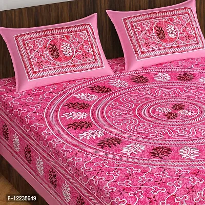 Stylish Fancy Comfortable Cotton Printed Queen Double 1 Bedsheet + 2 Pillowcovers-thumb2