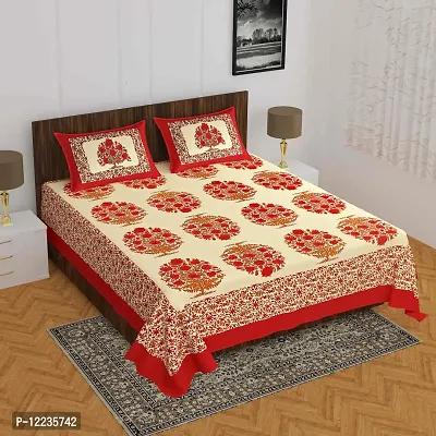 Stylish Fancy Comfortable Cotton Printed Queen Double 1 Bedsheet + 2 Pillowcovers-thumb0