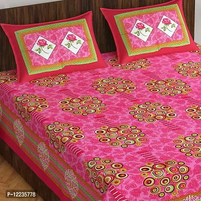 Stylish Fancy Comfortable Cotton Printed Queen Double 1 Bedsheet + 2 Pillowcovers-thumb2