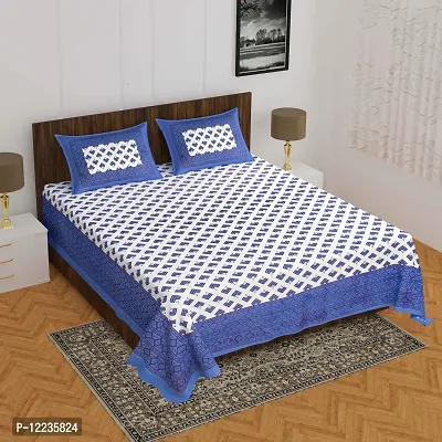 Stylish Fancy Comfortable Cotton Printed Queen Double 1 Bedsheet + 2 Pillowcovers-thumb0