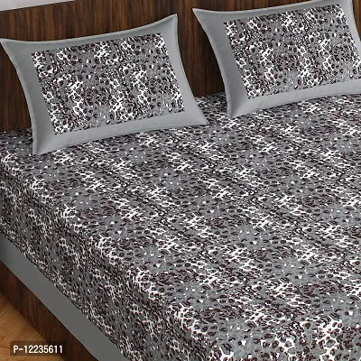 Stylish Fancy Comfortable Cotton Printed Queen Double 1 Bedsheet + 2 Pillowcovers-thumb2