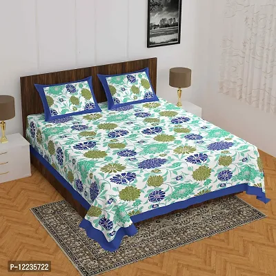 Stylish Fancy Comfortable Cotton Printed Queen Double 1 Bedsheet + 2 Pillowcovers-thumb0