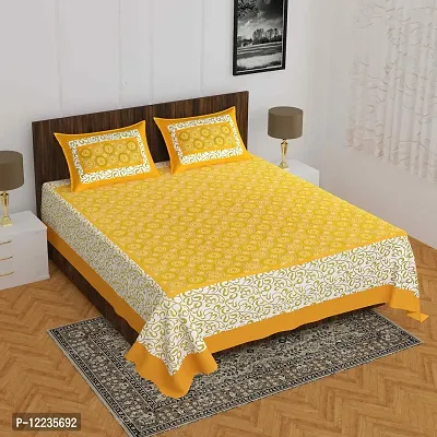 Stylish Fancy Comfortable Cotton Printed Queen Double 1 Bedsheet + 2 Pillowcovers-thumb0