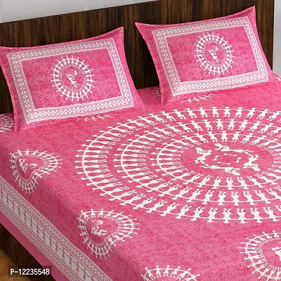 Stylish Fancy Comfortable Cotton Printed Queen Double 1 Bedsheet + 2 Pillowcovers-thumb2