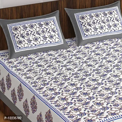 Stylish Fancy Comfortable Cotton Printed Queen Double 1 Bedsheet + 2 Pillowcovers-thumb2