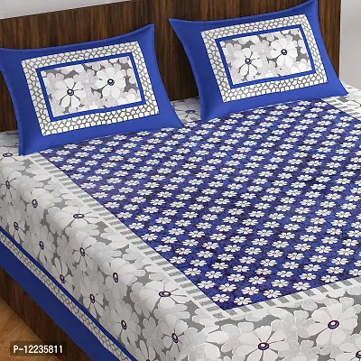 Stylish Fancy Comfortable Cotton Printed Queen Double 1 Bedsheet + 2 Pillowcovers-thumb2