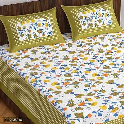 Stylish Fancy Comfortable Cotton Printed Queen Double 1 Bedsheet + 2 Pillowcovers-thumb2