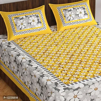 Stylish Fancy Comfortable Cotton Printed Queen Double 1 Bedsheet + 2 Pillowcovers-thumb2