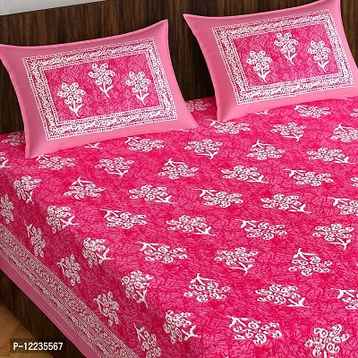 Stylish Fancy Comfortable Cotton Printed Queen Double 1 Bedsheet + 2 Pillowcovers-thumb2