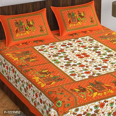 Stylish Fancy Comfortable Cotton Printed Queen Double 1 Bedsheet + 2 Pillowcovers-thumb2