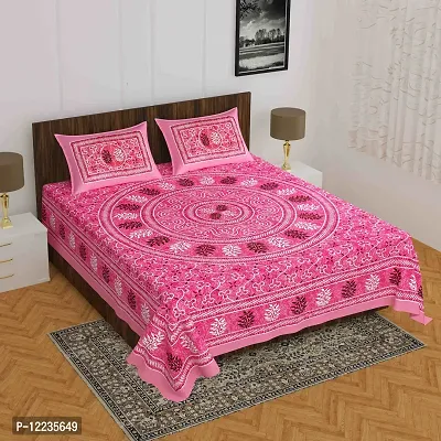 Stylish Fancy Comfortable Cotton Printed Queen Double 1 Bedsheet + 2 Pillowcovers-thumb0