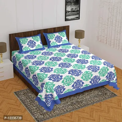 Stylish Fancy Comfortable Cotton Printed Queen Double 1 Bedsheet + 2 Pillowcovers-thumb0