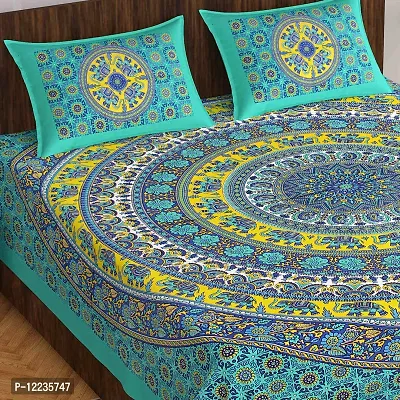 Stylish Fancy Comfortable Cotton Printed Queen Double 1 Bedsheet + 2 Pillowcovers-thumb2