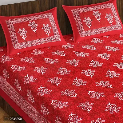 Stylish Fancy Comfortable Cotton Printed Queen Double 1 Bedsheet + 2 Pillowcovers-thumb2