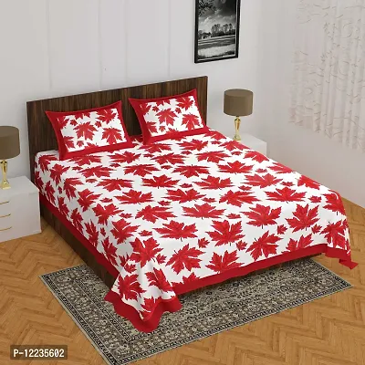 Stylish Fancy Comfortable Cotton Printed Queen Double 1 Bedsheet + 2 Pillowcovers-thumb0