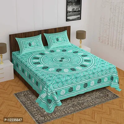 Stylish Fancy Comfortable Cotton Printed Queen Double 1 Bedsheet + 2 Pillowcovers-thumb0