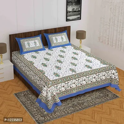 Stylish Fancy Comfortable Cotton Printed Queen Double 1 Bedsheet + 2 Pillowcovers-thumb0