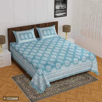 Stylish Fancy Comfortable Cotton Printed Queen Double 1 Bedsheet + 2 Pillowcovers