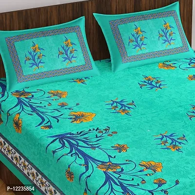 Stylish Fancy Comfortable Cotton Printed Queen Double 1 Bedsheet + 2 Pillowcovers-thumb2