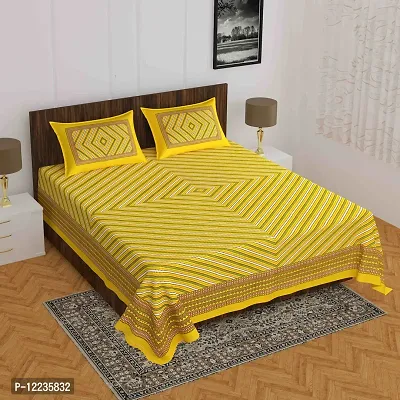 Stylish Fancy Comfortable Cotton Printed Queen Double 1 Bedsheet + 2 Pillowcovers-thumb0