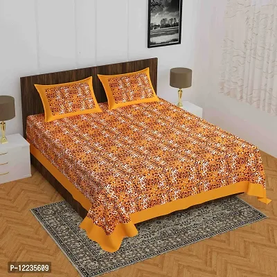 Stylish Fancy Comfortable Cotton Printed Queen Double 1 Bedsheet + 2 Pillowcovers-thumb0