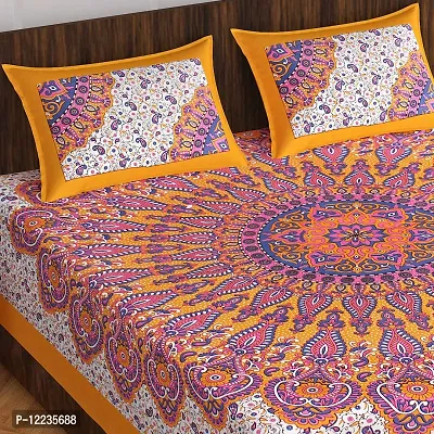 Stylish Fancy Comfortable Cotton Printed Queen Double 1 Bedsheet + 2 Pillowcovers-thumb2