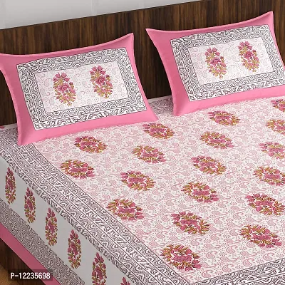 Stylish Fancy Comfortable Cotton Printed Queen Double 1 Bedsheet + 2 Pillowcovers-thumb2