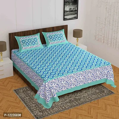 Stylish Fancy Comfortable Cotton Printed Queen Double 1 Bedsheet + 2 Pillowcovers-thumb0