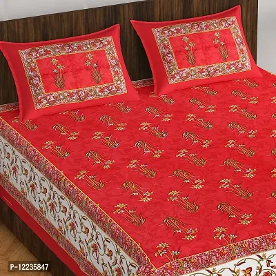 Stylish Fancy Comfortable Cotton Printed Queen Double 1 Bedsheet + 2 Pillowcovers-thumb2