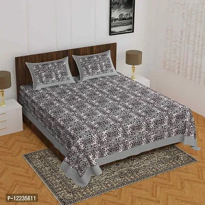 Stylish Fancy Comfortable Cotton Printed Queen Double 1 Bedsheet + 2 Pillowcovers-thumb0