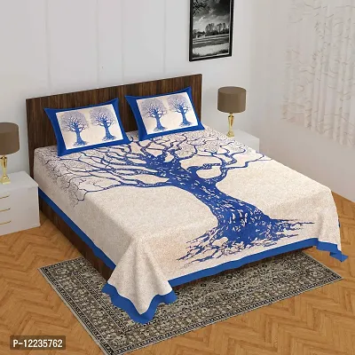 Stylish Fancy Comfortable Cotton Printed Queen Double 1 Bedsheet + 2 Pillowcovers-thumb0