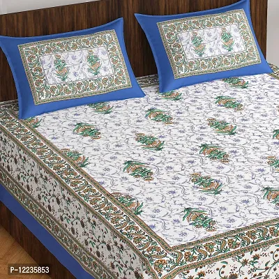 Stylish Fancy Comfortable Cotton Printed Queen Double 1 Bedsheet + 2 Pillowcovers-thumb2