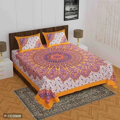 Stylish Fancy Comfortable Cotton Printed Queen Double 1 Bedsheet + 2 Pillowcovers-thumb0