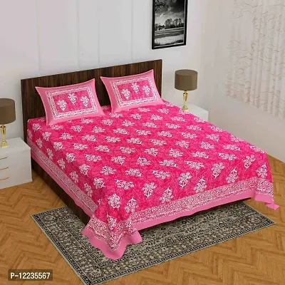 Stylish Fancy Comfortable Cotton Printed Queen Double 1 Bedsheet + 2 Pillowcovers