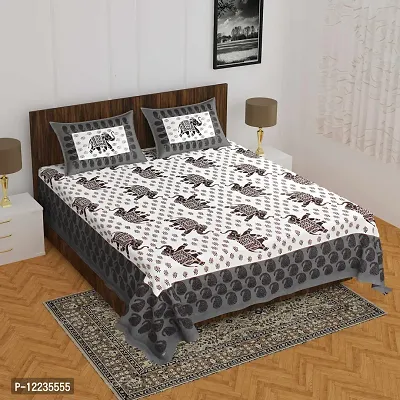 Stylish Fancy Comfortable Cotton Printed Queen Double 1 Bedsheet + 2 Pillowcovers-thumb0