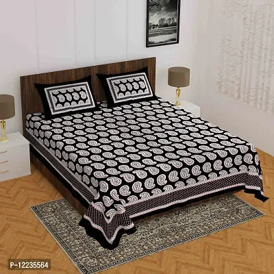 Stylish Fancy Comfortable Cotton Printed Queen Double 1 Bedsheet + 2 Pillowcovers-thumb0