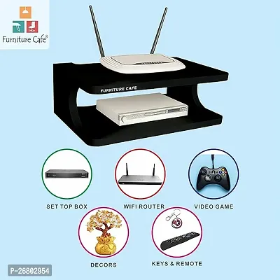 Set top Box Stand | WiFi Router Holder Wooden Wall Shelves | Setup Box Stand for Home | Wall Mount Stylish WiFi Router Holder TV Cabinet Living Room Furniture (Color-Black)-thumb3