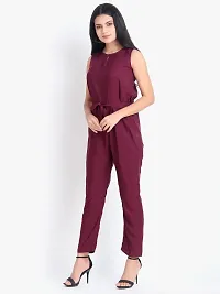 Women's Maroon Polyester Solid Basic Jumpsuit-thumb2