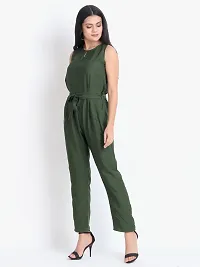 Women's Green Polyester Solid Basic Jumpsuit-thumb2