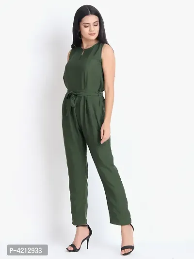 Women's Green Polyester Solid Basic Jumpsuit-thumb3