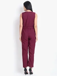 Women's Maroon Polyester Solid Basic Jumpsuit-thumb1