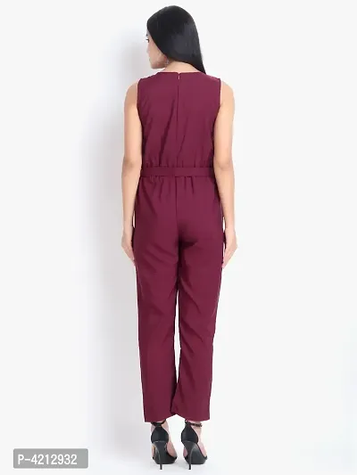 Women's Maroon Polyester Solid Basic Jumpsuit-thumb2