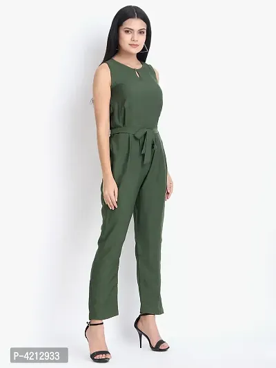 Women's Green Polyester Solid Basic Jumpsuit-thumb5